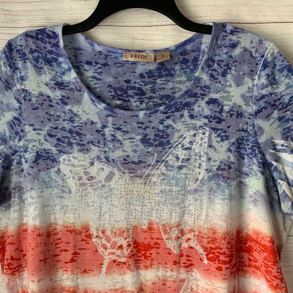 FRESH Red White Blue Butterfly Top Jeweled Stars and Stripes Size 1X - Picture 2 of 15